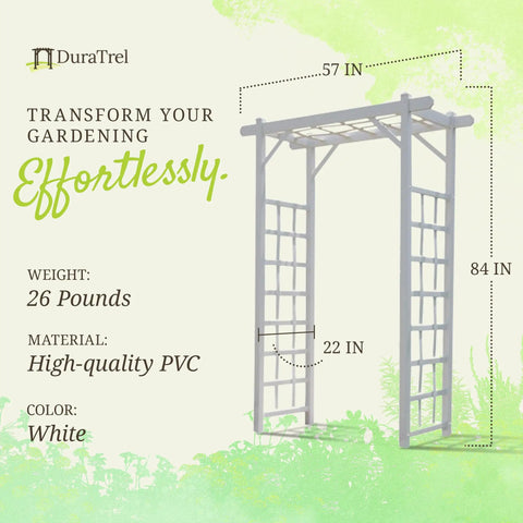 Vinyl Garden Arbor Archway For Outdoors, White 57 By 85 Inches With Trellis Sides For Climbing Plants, Easy Setup, Durable PVC Construction