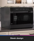 Compact Countertop Dishwasher With Smart Wifi Connectivity Six Wash Cycles Energy Star, sleek black finish and modern design.