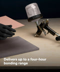 Neutral contact adhesive 30NF for laminate, foam, wood, plywood and canvas, spray application with bonding material.