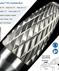 Close-up of Quarter Inch Carbide Burr Set With Tree Shape Head for Die Grinder Bits, showing tungsten carbide detail.
