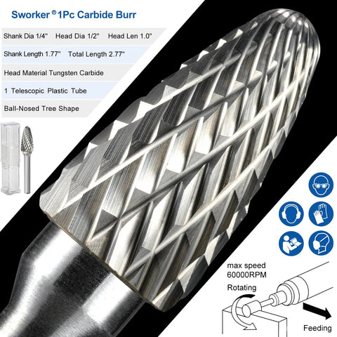 Close-up of Quarter Inch Carbide Burr Set With Tree Shape Head for Die Grinder Bits, showing tungsten carbide detail.