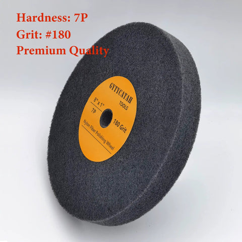 8 Inch Nylon Fiber Polishing Wheels Set Heavy Duty Deburring Tools For Metal Finishing, 180 grit, perfect for smoothing edges.