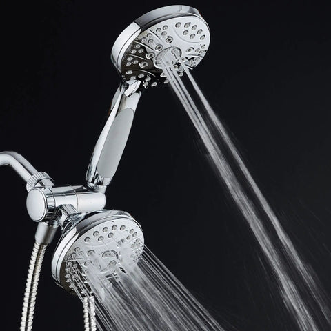 High Pressure 48 Mode Luxury 3 Way Shower Kit With Dual Rain Head And Handheld Shower Extra Long 6 Foot Stainless Steel Hose
