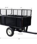 Beefy 750 Lbs Capacity Heavy Duty Steel Dump Trailer Cart with 22 Cubic Feet Hauling Space, side view, dimensions shown