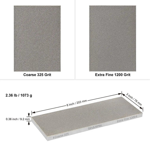 Dimensions and grits of Double Sided Diamond Sharpening Stone With Coarse 325 Grit And Extra Fine 1200 Grit