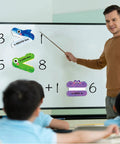 Teacher using Magnetic Greater Than Less Than Equal Signs Math Set for classroom demonstrations on whiteboard.