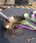 Assorted Ultra Lightweight Titanium Long Handle Spork and Spoon Set for Outdoor Camping with cereal in bowl