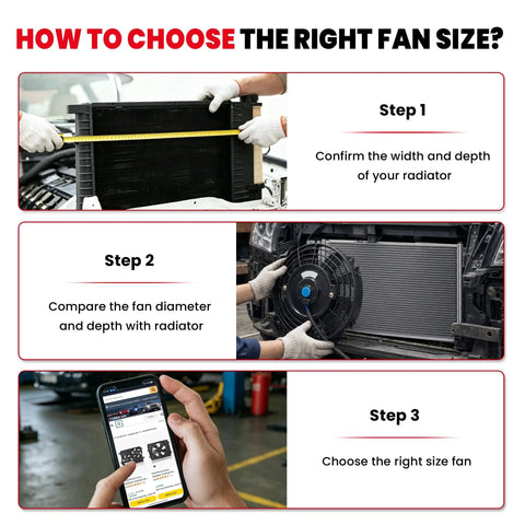Guide on how to choose the right fan size for Built Tough 12 Inch Black Universal Electric Radiator Fan Set.