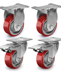 3 Inch Heavy Duty Swivel Casters With Brakes Polyurethane On Steel Wheels Set Of 4 1400 Lb Capacity visible