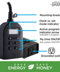 Indoor And Outdoor Plug In Digital Timer With One Grounded Outlet, Two Custom Daily On And Off Times, Weather Resistant Design