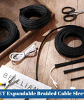 Tough As Nails Braided Cable Protector Sleeving For Zero Tangle Cord Wrap And Auto Harness Routing Easy Grip Pet Wire Loom Tube 150 Feet Long Black with USB cable and scissors.