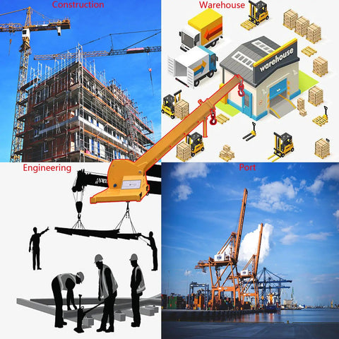Heavy Duty Forklift Telescopic Jib Boom Attachment With Adjustable Mobile Crane Hoist Rock Solid Steel Truss design in construction setting.