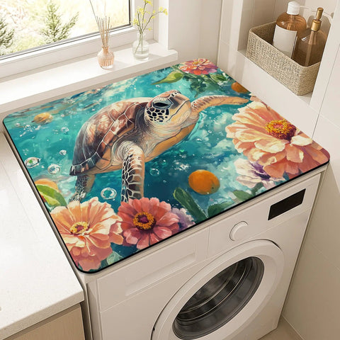 Oceanic Wildlife Washer And Dryer Top Protector Mat With Waterproof PU Leather And Anti Slip Rubber Backing Spill Proof Dust Cover For Laundry Room 20x24 Inches Durable Keepin It Clean