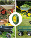 Flat Free Wheelbarrow Tire Replacement Universal Fit 4.80 4.00 8 Inch Solid No Air shown on garden carts and wheelbarrows