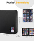 Top Loader Binder For Trading Cards And Sports Cards, Holds 324 Toploaders, 9 Pocket Pages, Waterproof PU Leather shown dimensions