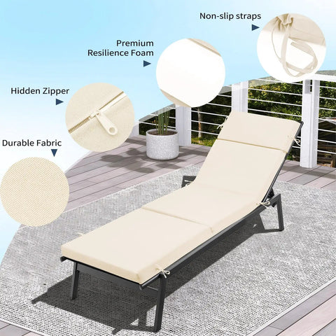 Outdoor Chaise Lounge Cushions 72 Inch By 21 Inch By 3 Inch Four Section Folding Design With Ties All Weather Waterproof And Fade Resistant Replacement Cushion For Pool Patio Deck Beige Two Pack