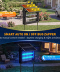 Cordless Solar Bug Zapper Outdoor 4500V With Dual Solar Panels for Backyard Patio Camping, showcasing auto on/off feature.