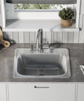 Ouvert 25 By 22 Inch Stainless Steel Kitchen Sink Single Basin Top Mount With Rear Center Drain 18 Gauge Heavy Duty Built To Last