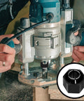 Man using router with 2 Pack Router Collet Kit 1/4 Inch And 1/2 Inch Replacement Set For Dewalt 1613 1617 1618 Series Routers