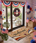 Patriotic 4th Of July Door Mat With Red White Blue Fireworks Design Welcome Mat With Heavy Duty Backing Faux Coco Coir Doormat