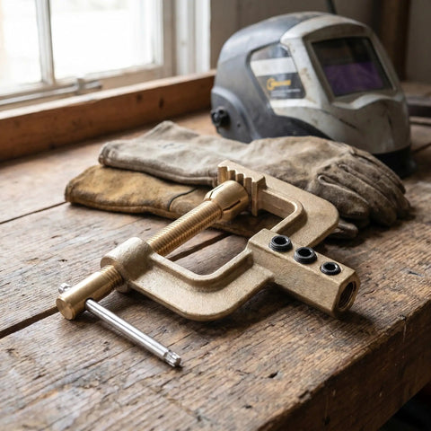 Super Durable Welding Ground Clamp With Brass And Plastic Build For Home Or Field Jobs, showcasing heavy-duty design.