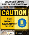 Caution Hi Vis Safety Vest Required Beyond This Point Sign Durable Rust Free Aluminum With UV Protected Print Waterproof Outdoor Warning Sign For Industrial Areas Highly Reflective For Day And Night Visibility, 14x10 in