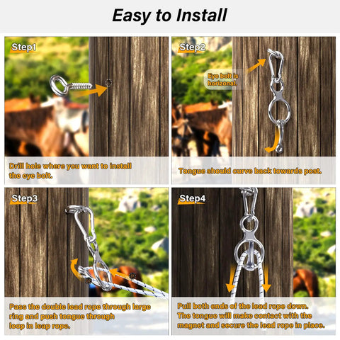 Installation steps for Safe Tie Ring For Horses, Humane Quick Release Tie Ring With Eye Bolt, Durable Steel Horse Tack