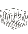 Industrial Gray Utility Basket With Easy Grip Handles For Kitchen Pantry Organization And Closet Shelf Bins Durable Steel Wire Container Open Grid Design Heavy Duty Shelving, 8x11.75x15 inch.