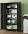 Beefy Heavy Duty 73 Inch Tall Metal Storage Cabinet On Wheels With Lockable Doors And Adjustable Shelves Five Tier Garage And Workshop Organizer For Tools Supplies And Home Essentials