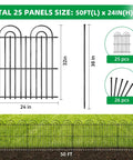No Dig Decorative Garden Fence Kit With 25 Panels, 32 Inch High By 50 Foot Long, Rustproof Metal Wire Fence For Yard, Dog Barrier