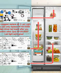 Refrigerator LED Light And Main Driver Replacement WPW10515058 for Kenmore Maytag Whirlpool in open fridge, LED boards shown.