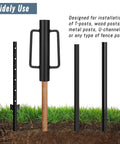 Heavy Duty Fence Post Driver With Ergonomic Handle 12 Lb Post Pounder Rammer for Wooden Posts U Channels and Fence Posts shown in use