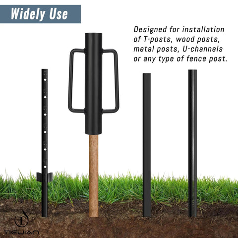 Heavy Duty Fence Post Driver With Ergonomic Handle 12 Lb Post Pounder Rammer for Wooden Posts U Channels and Fence Posts shown in use