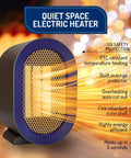 Matte Purple PTC Ceramic Space Heater with Thermostat for Quick Heating, Ultra Quiet Desk Sized Heater with safety features