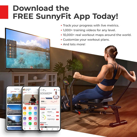 Woman using Phantom Hydro Water Rowing Machine With Realistic Water Resistance 60 Degree Tank 16 Hydro Blades in home setup