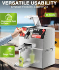 Heavy Duty Electric Sugarcane Juicer Machine With Three Rollers for Commercial Countertop Use showing dregs filter and cleaning features.