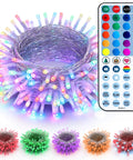 Smart Christmas Lights 196ft 600 LED WiFi Color Changing String Lights with remote control showing color options.