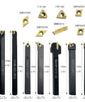 Indexable Lathe Turning Tool Set 3/8 Inch Shank With 7 Metal Lathe Tools And 21 Carbide Inserts Plus 10 Screws For Boring