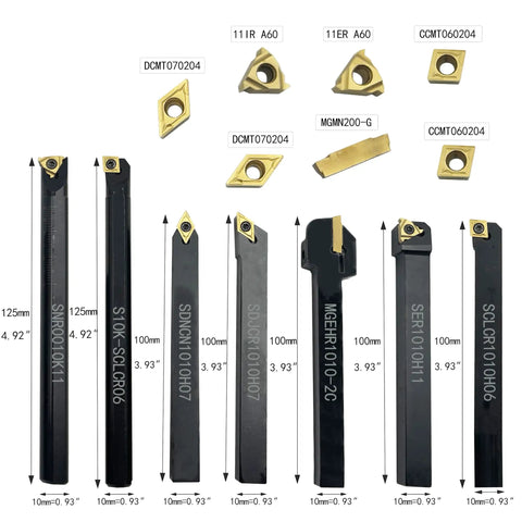 Indexable Lathe Turning Tool Set 3/8 Inch Shank With 7 Metal Lathe Tools And 21 Carbide Inserts Plus 10 Screws For Boring
