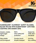 Unisex Maverick Safety Glasses with Anti-Fog Coating and Smoke Lenses, Black Frame, Lightweight Polycarbonate