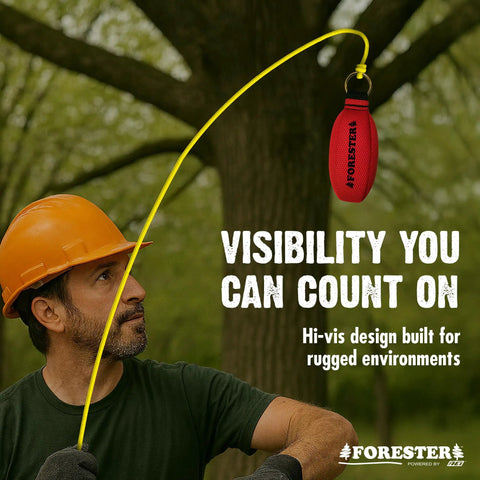 Man using Fifteen Oz Pro Arborist Throw Line Kit With 150 Ft Polyethylene Line One Eighth Inch Rope in forest setting