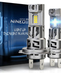 Slick H7 Headlight Bulbs Deliver Knockout Brightness With 24000 Lumens And Silent Fan Cooling For Epic Night Driving Visibility Super Easy Plug And Play Setup Without Adapters For Your Daily Driver Pack Of Two in packaging with bright LED chips.