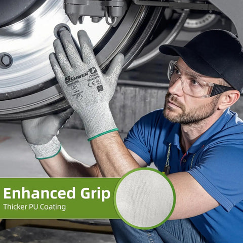 Person wearing Six Pairs Heavy Duty Safety Work Gloves With ANSI Level 6 Abrasion Resistance And ANSI A2 Cut Resistant Grip