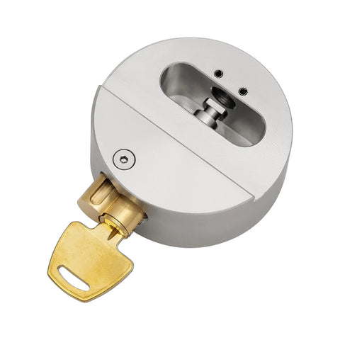 Stainless Steel Puck Lock Beefy Heavy Duty High Security Padlock With Hidden Shackle Two Seven Eighths Inch Wide Weatherproof
