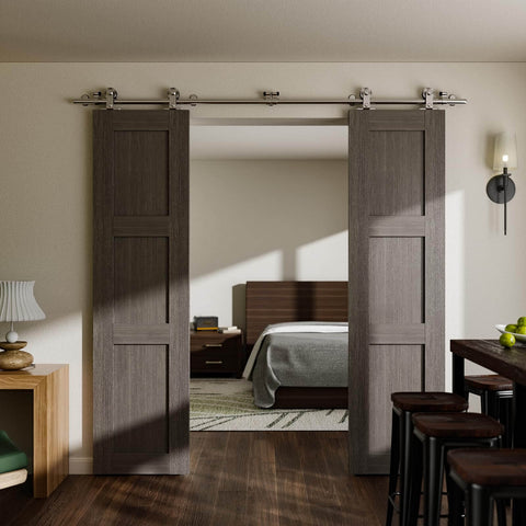 Beefed Up Stainless Steel Sliding Track Barn Door Hardware Kit For Double Doors Heavy Duty 13 Ft Long Track 220 Lb Capacity