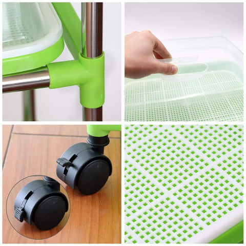 Five Layer Seed Starter Kit With Clear Lid No Tool Needed Stainless Steel Shelf And Soil Free Germination Trays detail view.