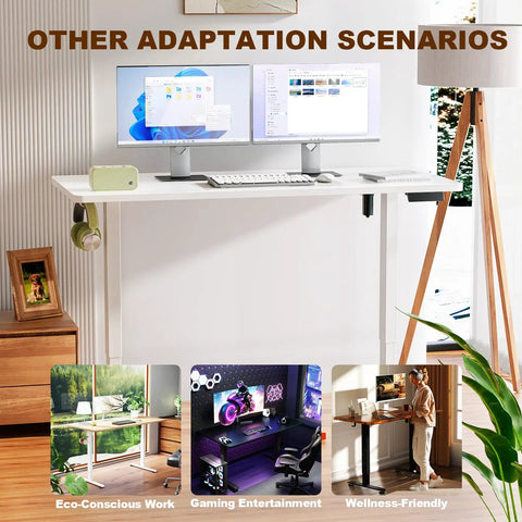 Dual-monitor setup on 55 Inch Electric Standing Desk With Sit To Stand Height Adjustment And Memory Presets