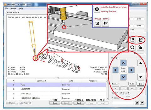 Software interface for DIY 3 Axis CNC Router Kit With GRBL Control for desktop engraving and milling, showing control settings.