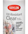 Top Shelf Clear Gloss Spray Paint With UV Resistant Acrylic Coating In An 11 Oz Can featuring colorful paintbrushes.