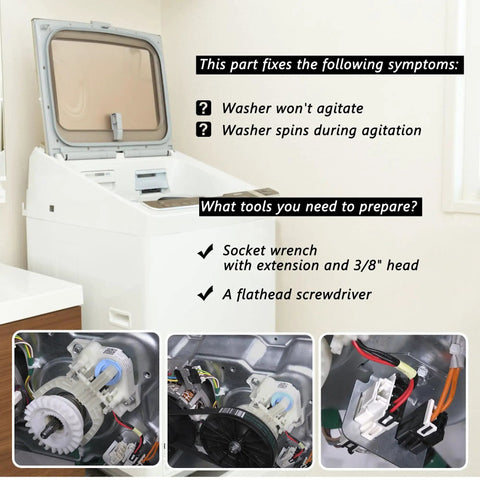 Heavy Duty Washer Shift Actuator Replaces Wh03x30517 For Ge Machines showing installation tools and parts in a washer.